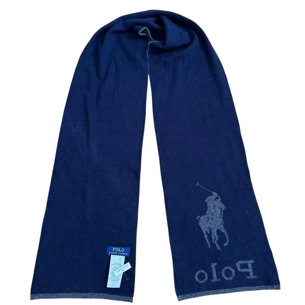 Polo Ralph Lauren Big Pony Scarf Blue Gray Reversible